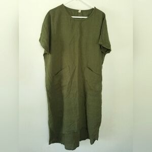 NWOT Knock Knock Linen Smock Dress Painter Dress Forest Green Size Small